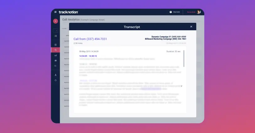 TrackNotion's transcript dashboard