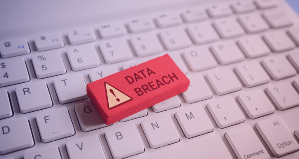 data breach warning on a keyboard
